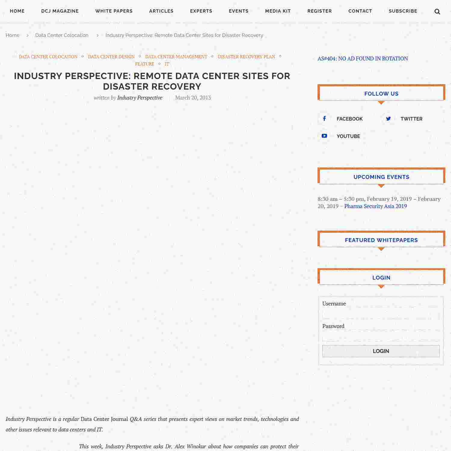 Illustration of Industry Perspective: Remote Data Center Sites for Disaster Recovery