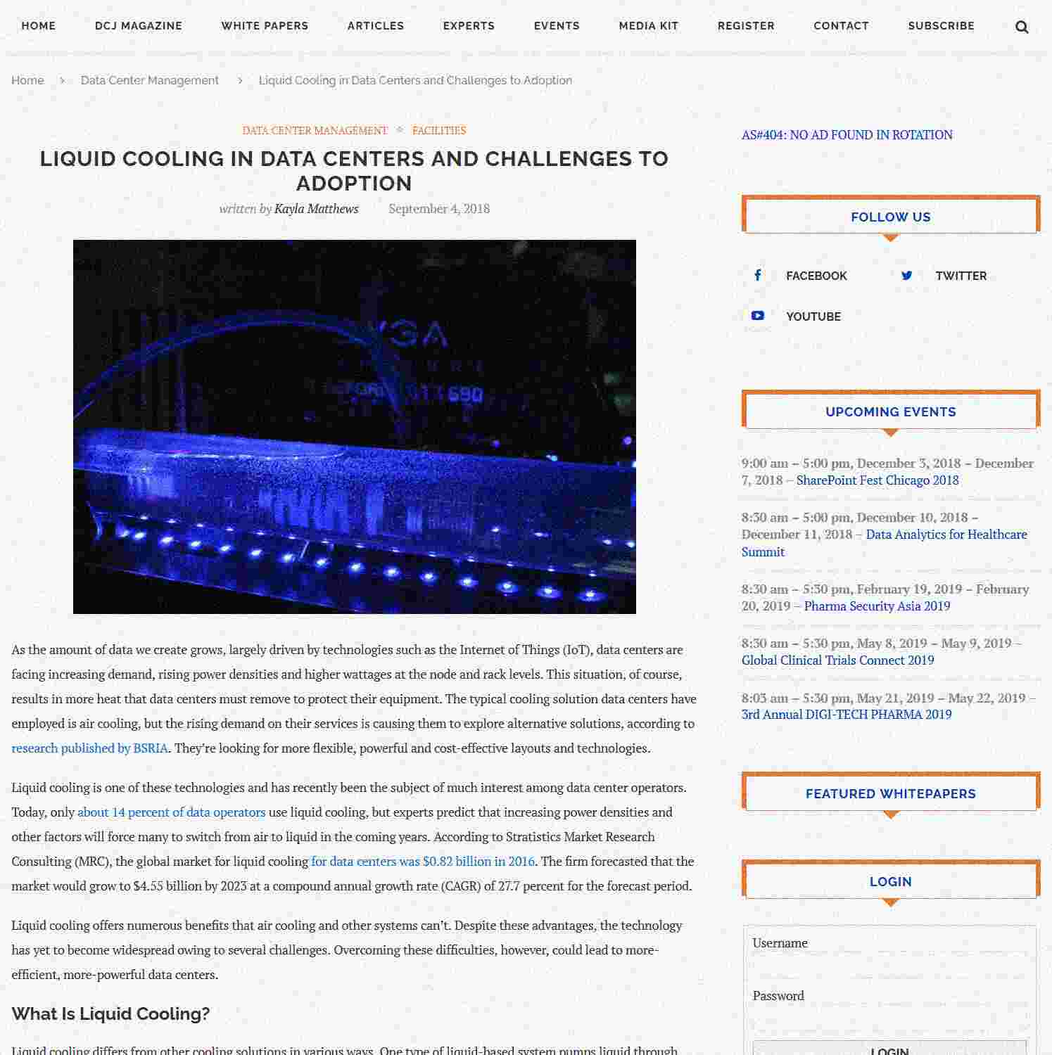 Illustration of Liquid Cooling in Data Centers and Challenges to Adoption